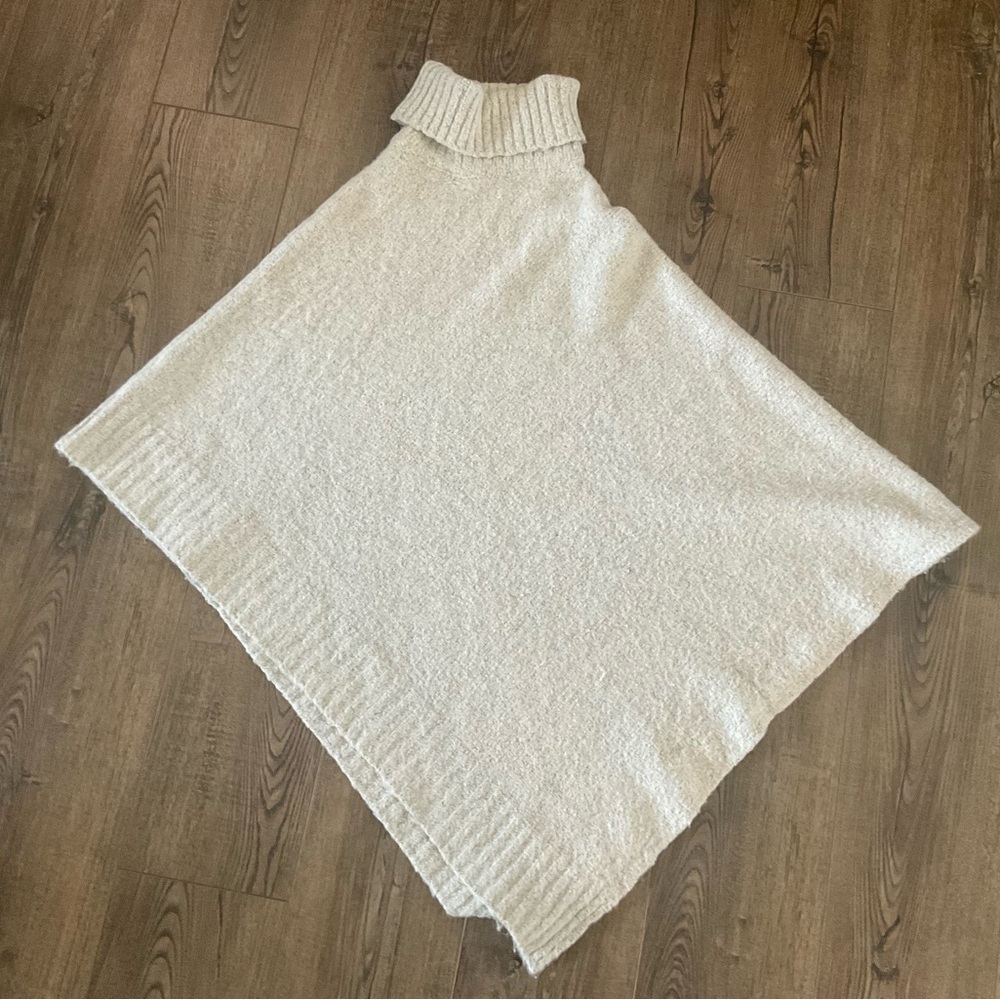 Light Gray Turtleneck Poncho Sweater